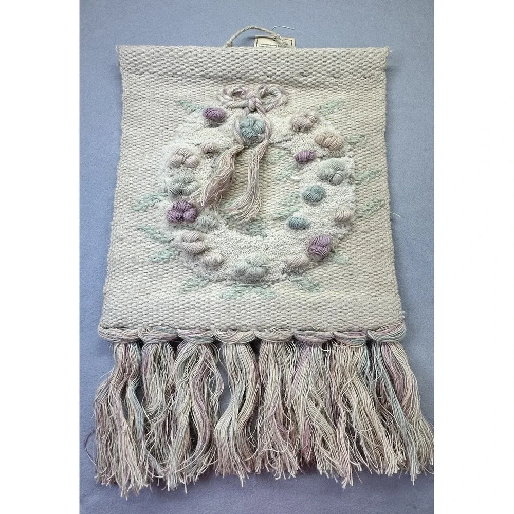Vintage India Wall Hanging Woven Jute Textured Wreath Tapestry 23